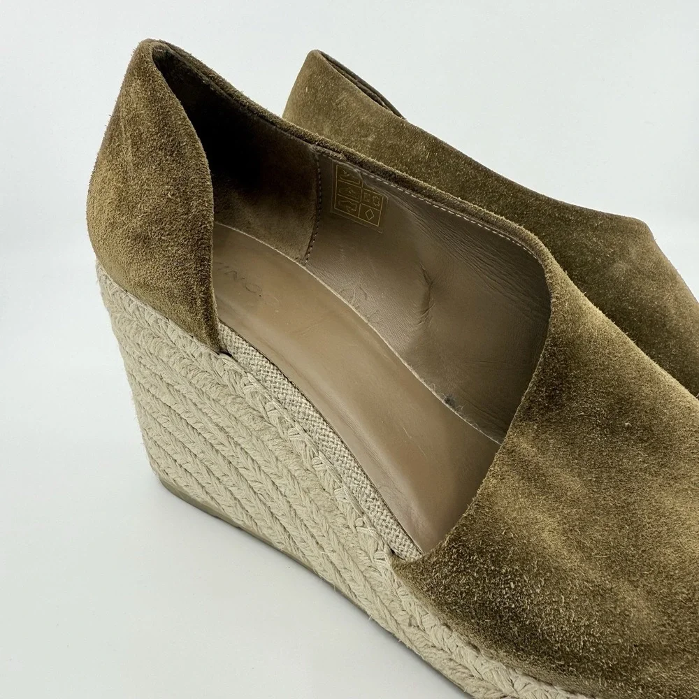 VINCE Sonora Suede Dorsay Jute Platform Wedge‎ Espadrille Sandal Women 8 Olive
